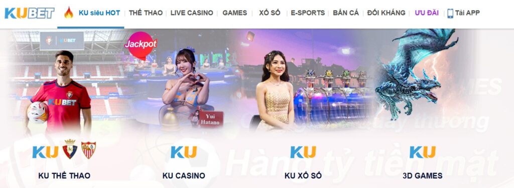 Khám phá những trò chơi HOT nhất tại Kubet, bao gồm cá cược thể thao, casino trực tuyến, xổ số và cuộc phiêu lưu 3D đầy hấp dẫn với jackpot lớn.